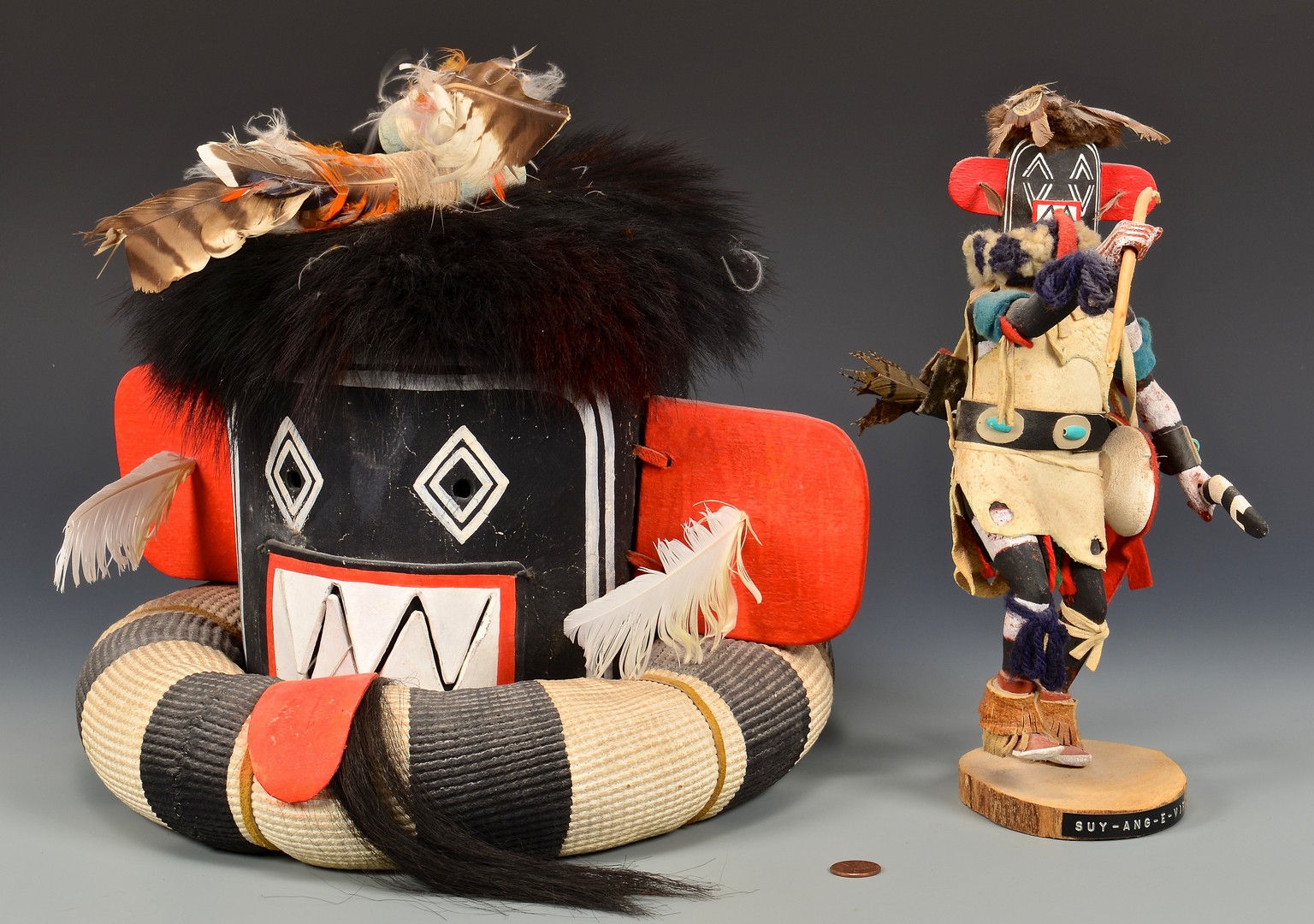 Lot 808: Hopi Left Hand Hunter Kachina Mask & Doll
