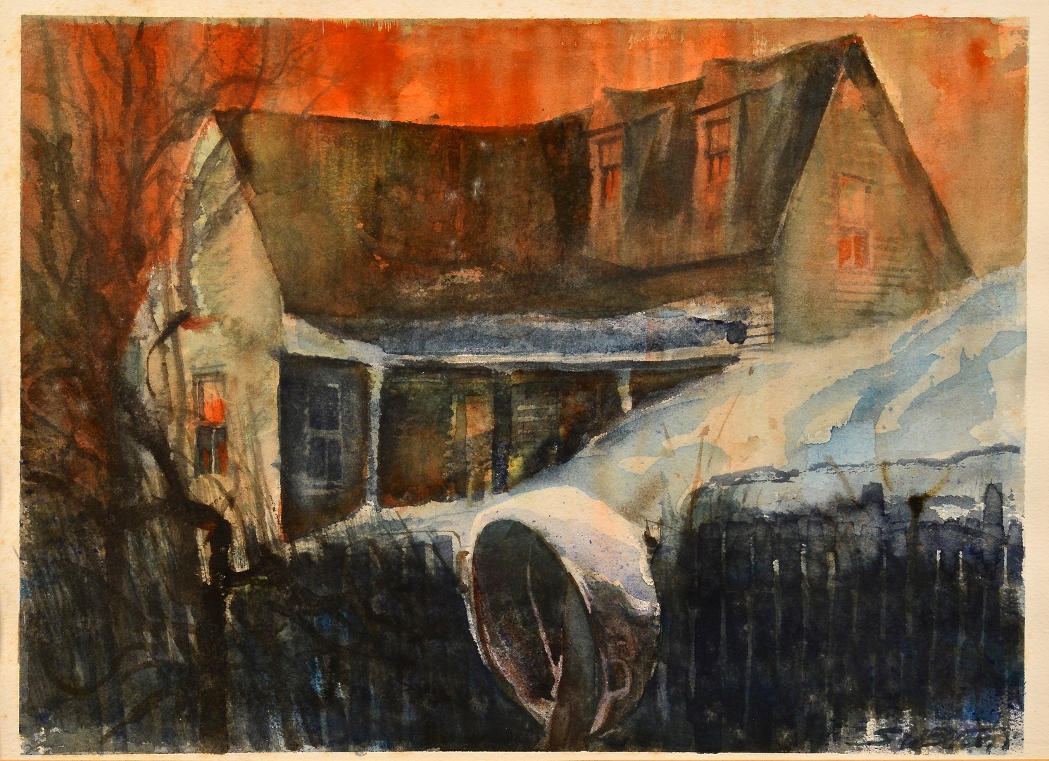Lot 823: Carl Sublett Watercolor, Snow Drift