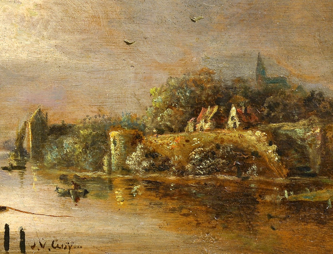 Lot 828: Two European Oil Painting Lake Scenes