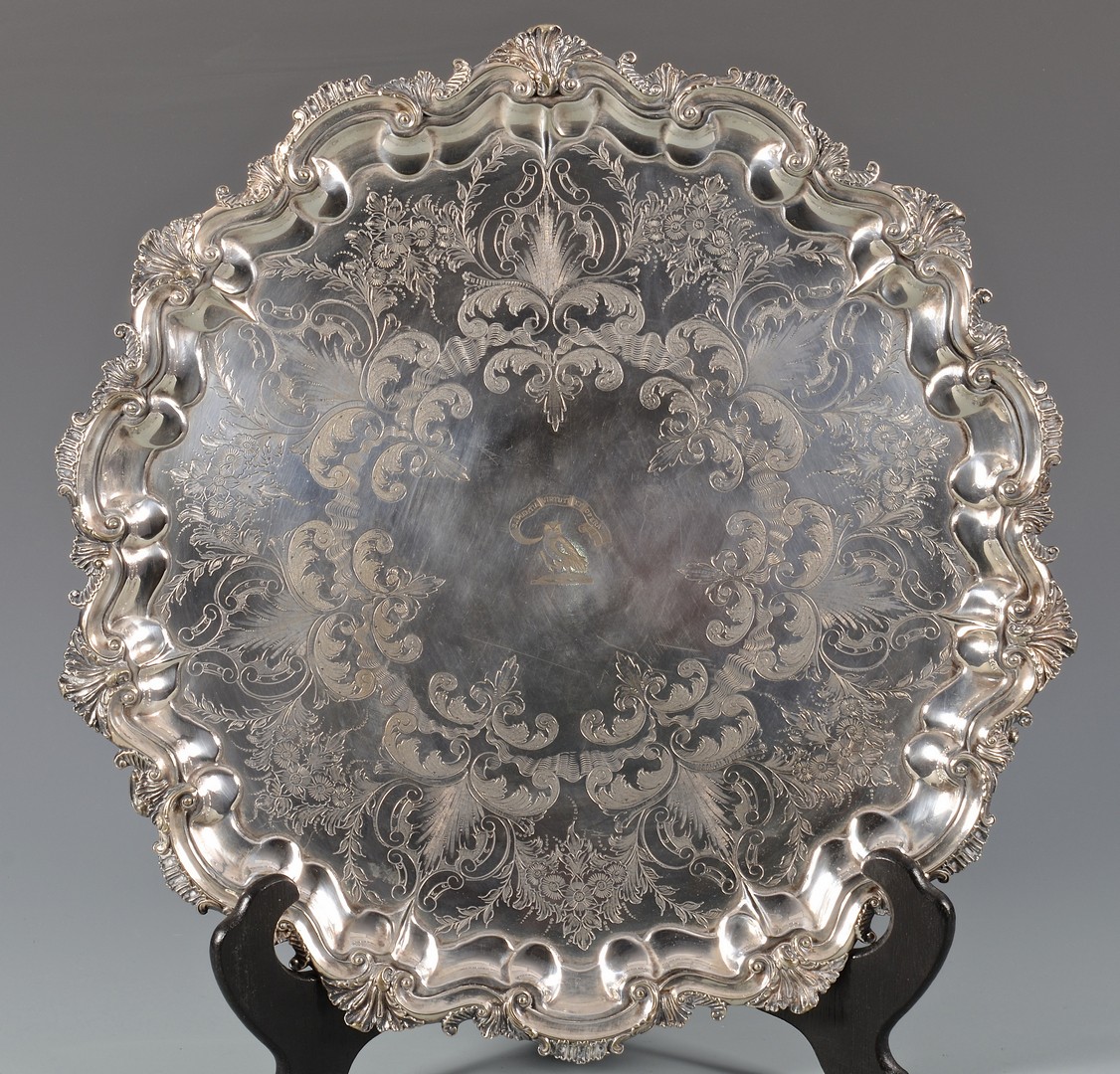 Lot 893: 2 Silverplated Platters with Crests