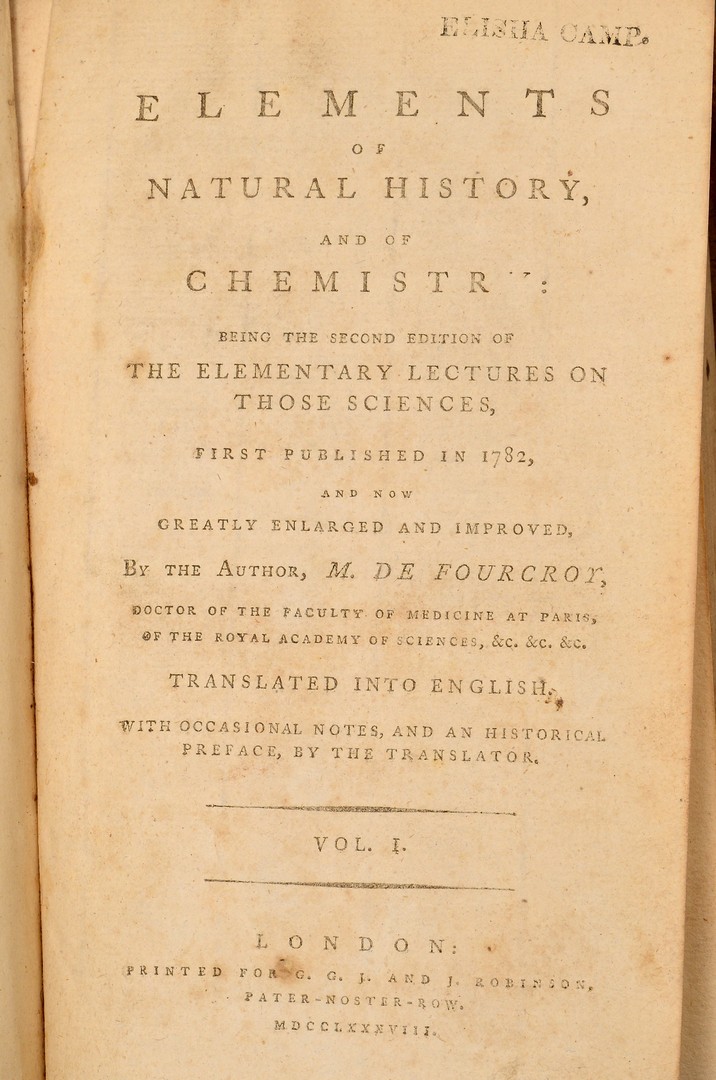 Lot 903: Fourcroy: Elements of Natural History, 1788 and 17