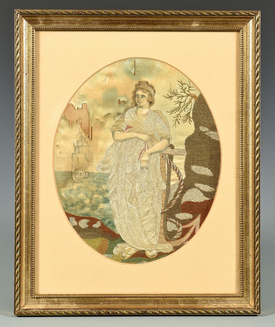 Lot 932: Silk Embroidered Picture with Ship