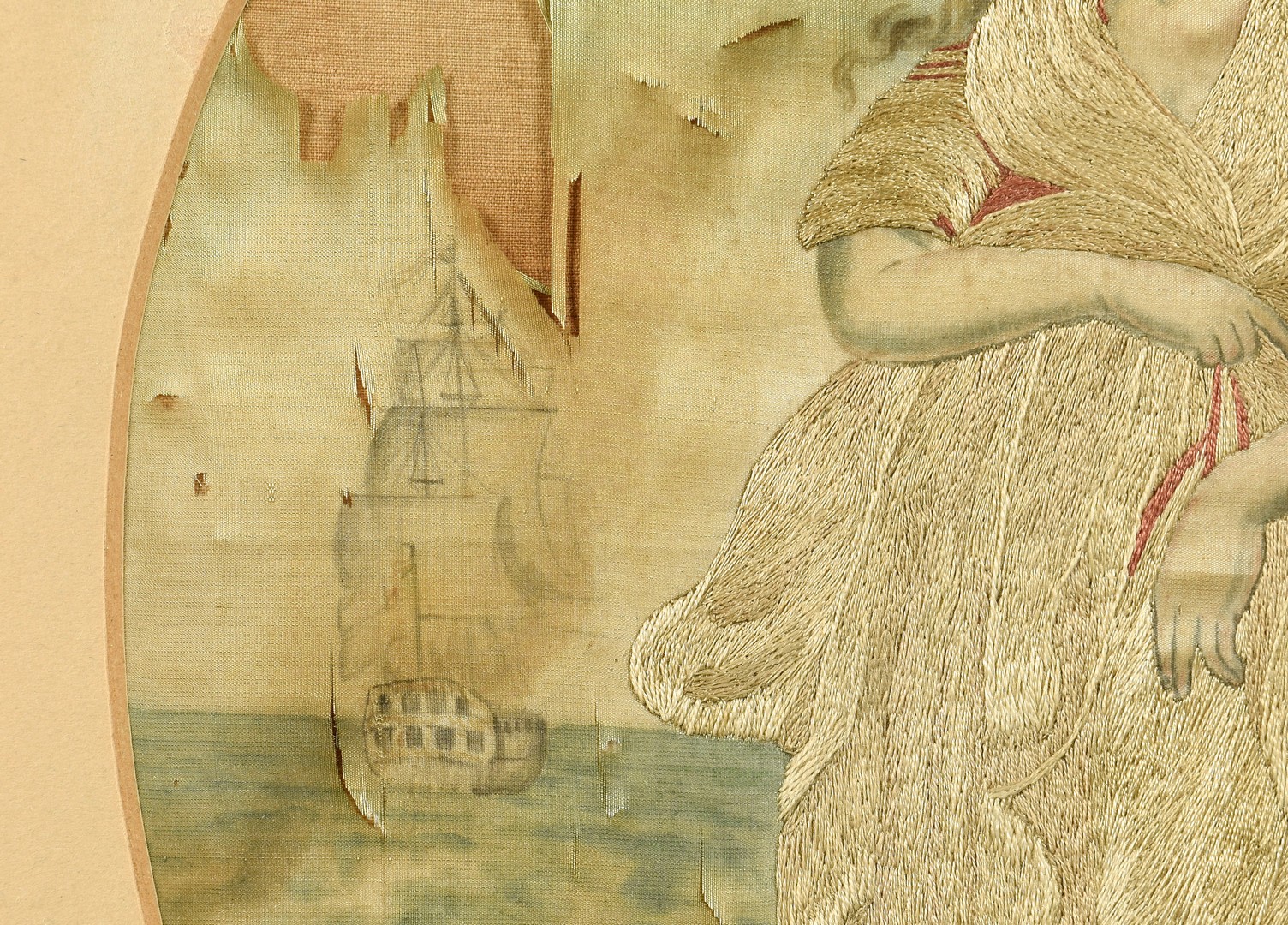 Lot 932: Silk Embroidered Picture with Ship