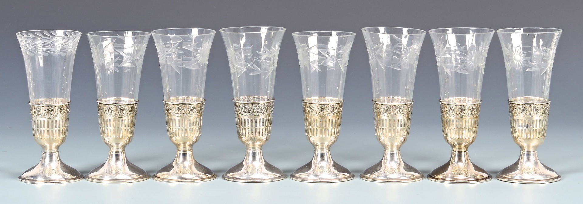 Lot 955: 8 Sterling & Crystal Cordials & 4 Compotes