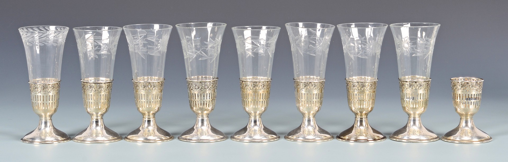 Lot 955: 8 Sterling & Crystal Cordials & 4 Compotes
