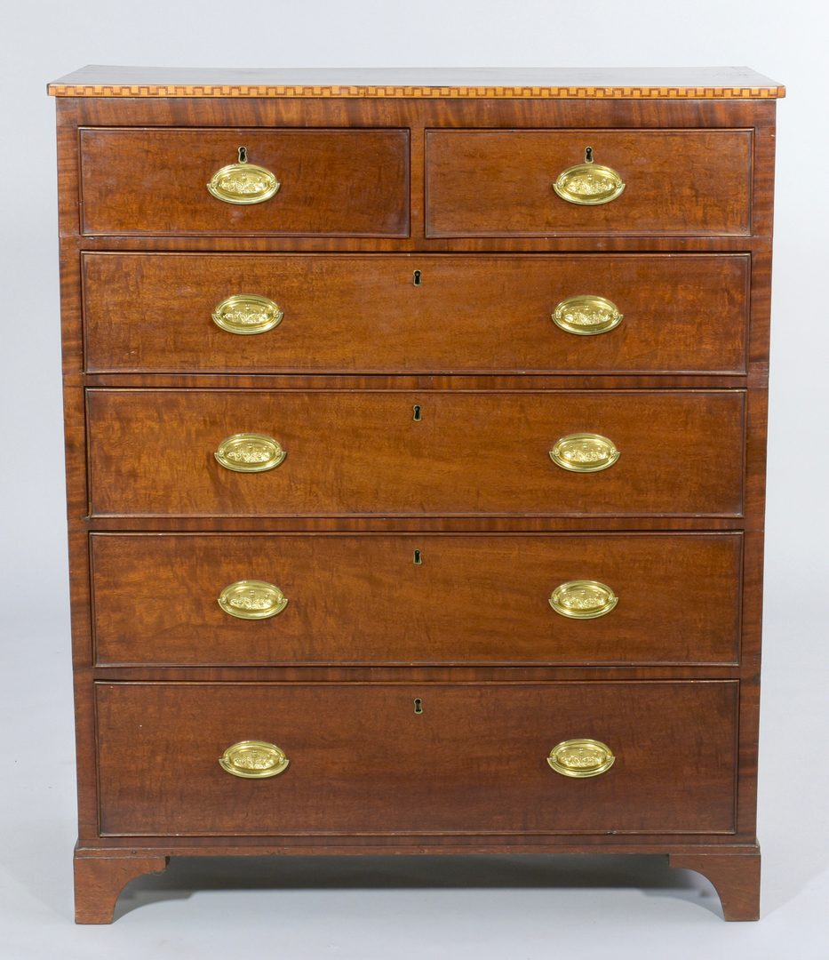 Lot 102: George III Inlaid English Tall Chest, Signed