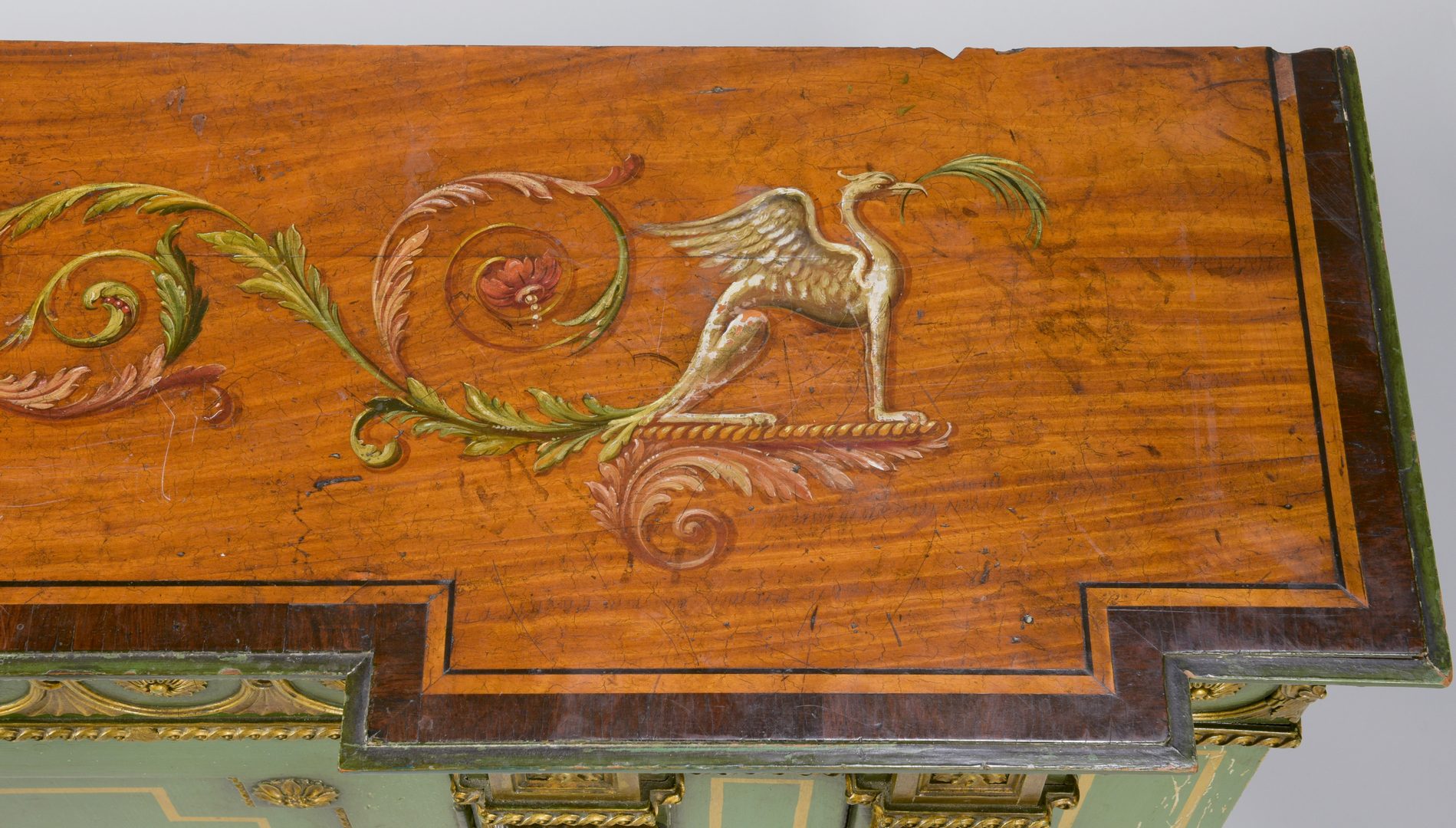 Lot 105: Painted and Parcel Gilt Credenza, 19th c.