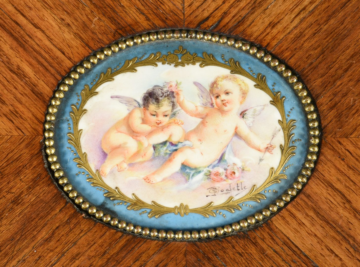Lot 107: French Table with Porcelain Plaques