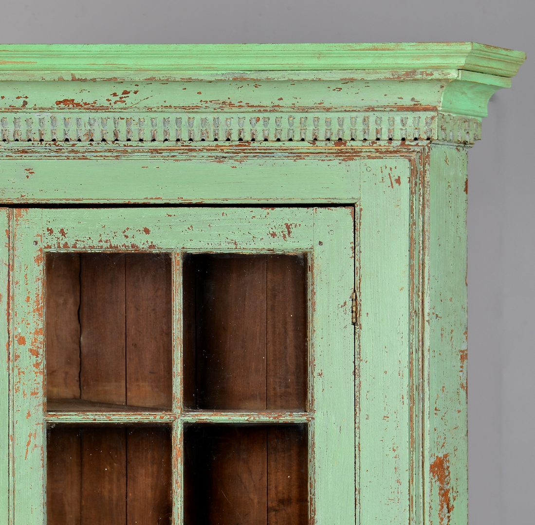 Lot 111: Early Ohio Green Painted Corner Cupboard