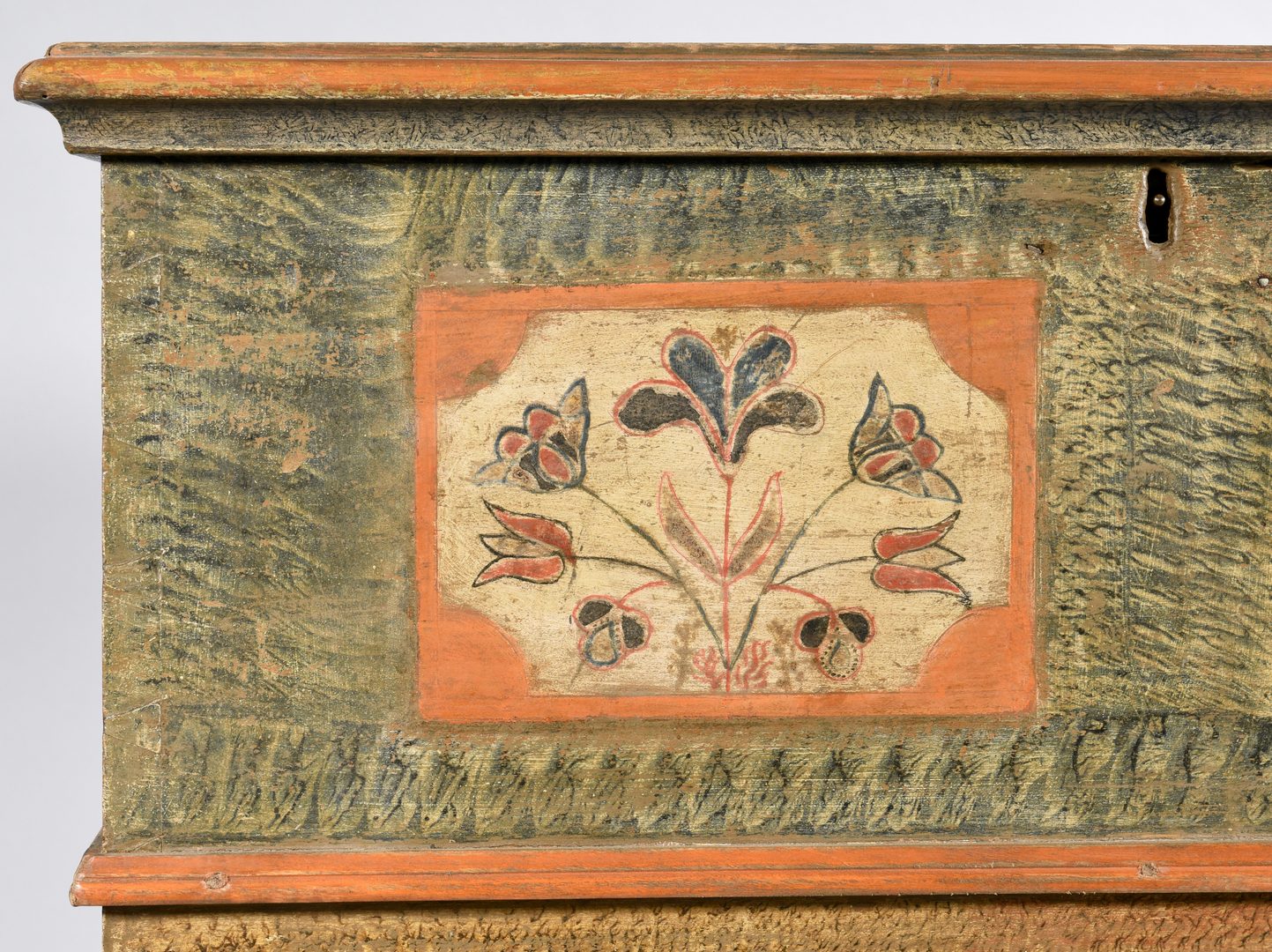 Lot 112: PA Painted Child’s Chest attr. "Scraggly Artist"