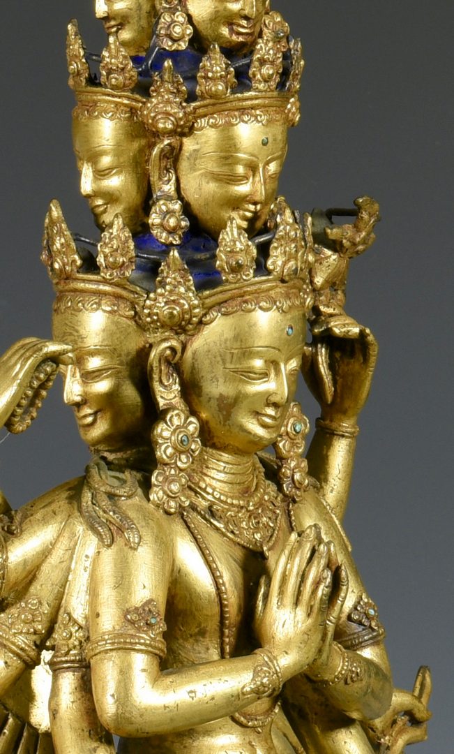 Lot 12: Gilt Bronze Jeweled Avalokitesvara Sculpture