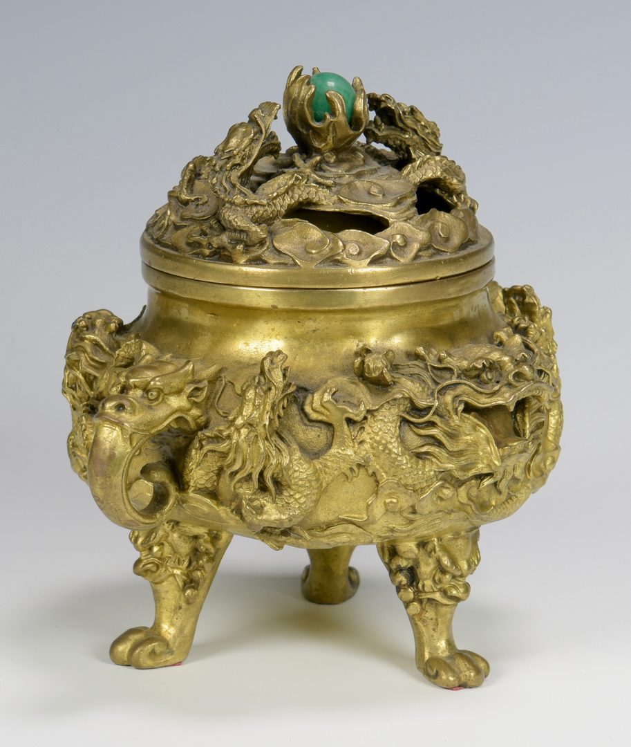 Lot 16: Chinese Gilt Bronze Dragon Censer