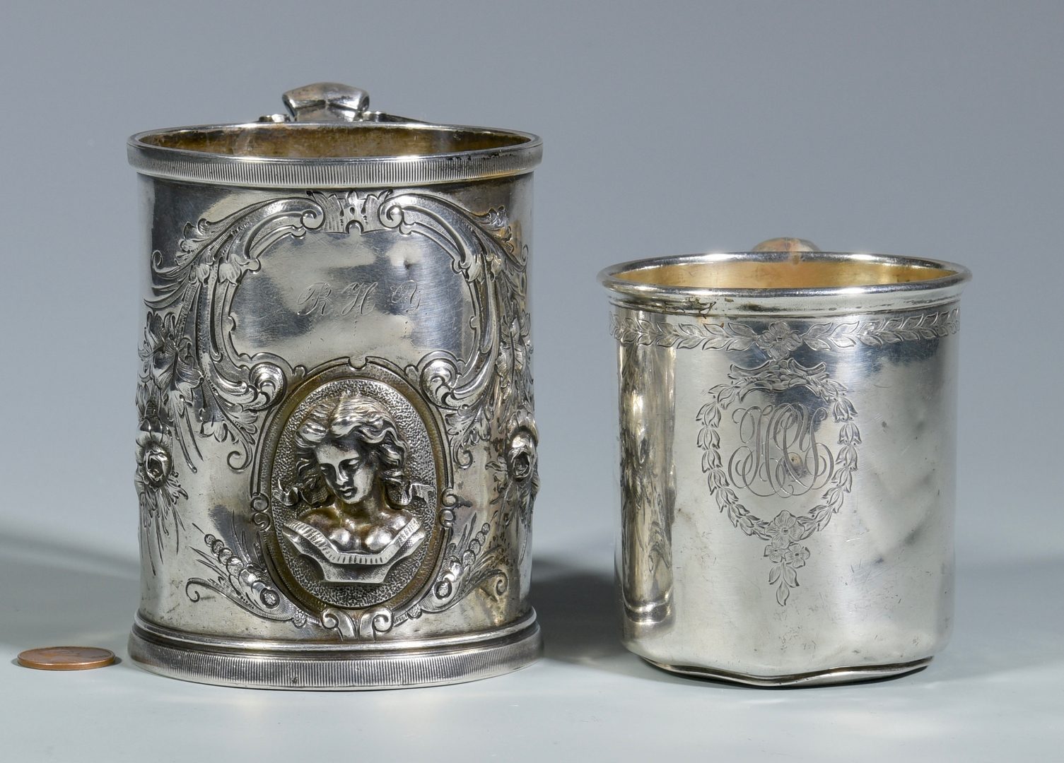 Lot 171: 2 Silver Mugs inc. Medallion and Bailey