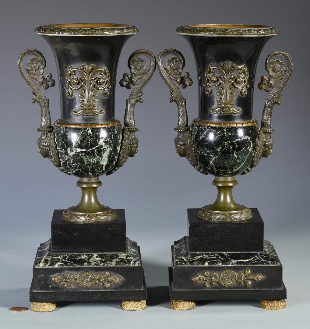 Lot 172: Pr. French Bronze & Marble Urn Garnitures