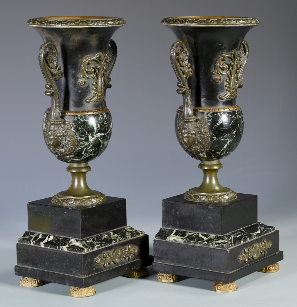 Lot 172: Pr. French Bronze & Marble Urn Garnitures