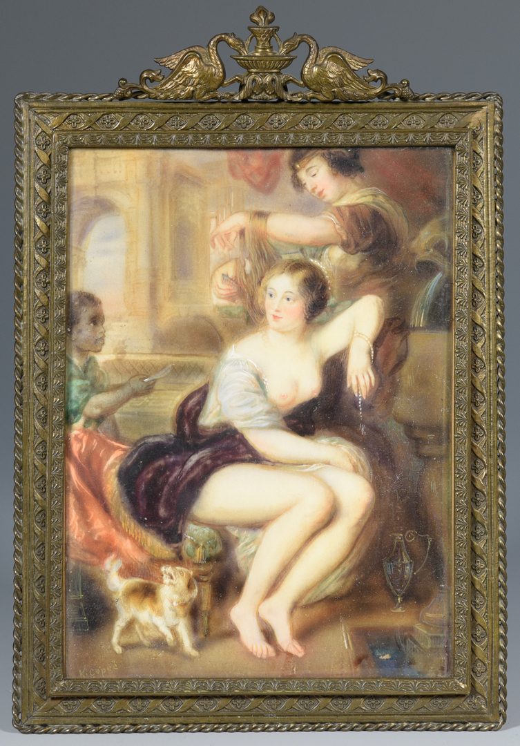 Lot 178: Miniature painting, nude with attendants and dog