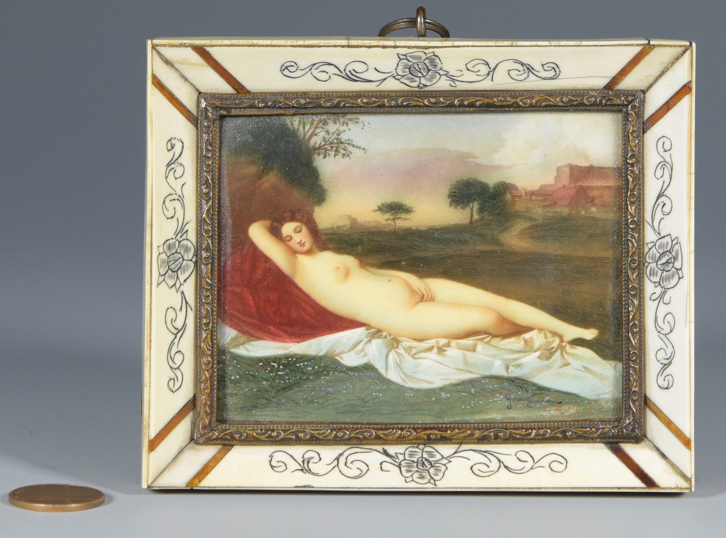 Lot 179: Miniature painting, nude in landscape