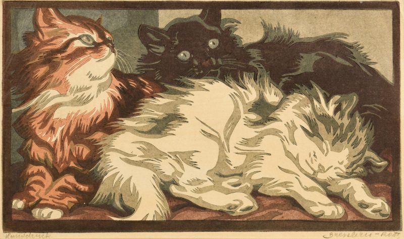 Lot 182: Signed Bresslern-Roth Linocut of Kittens