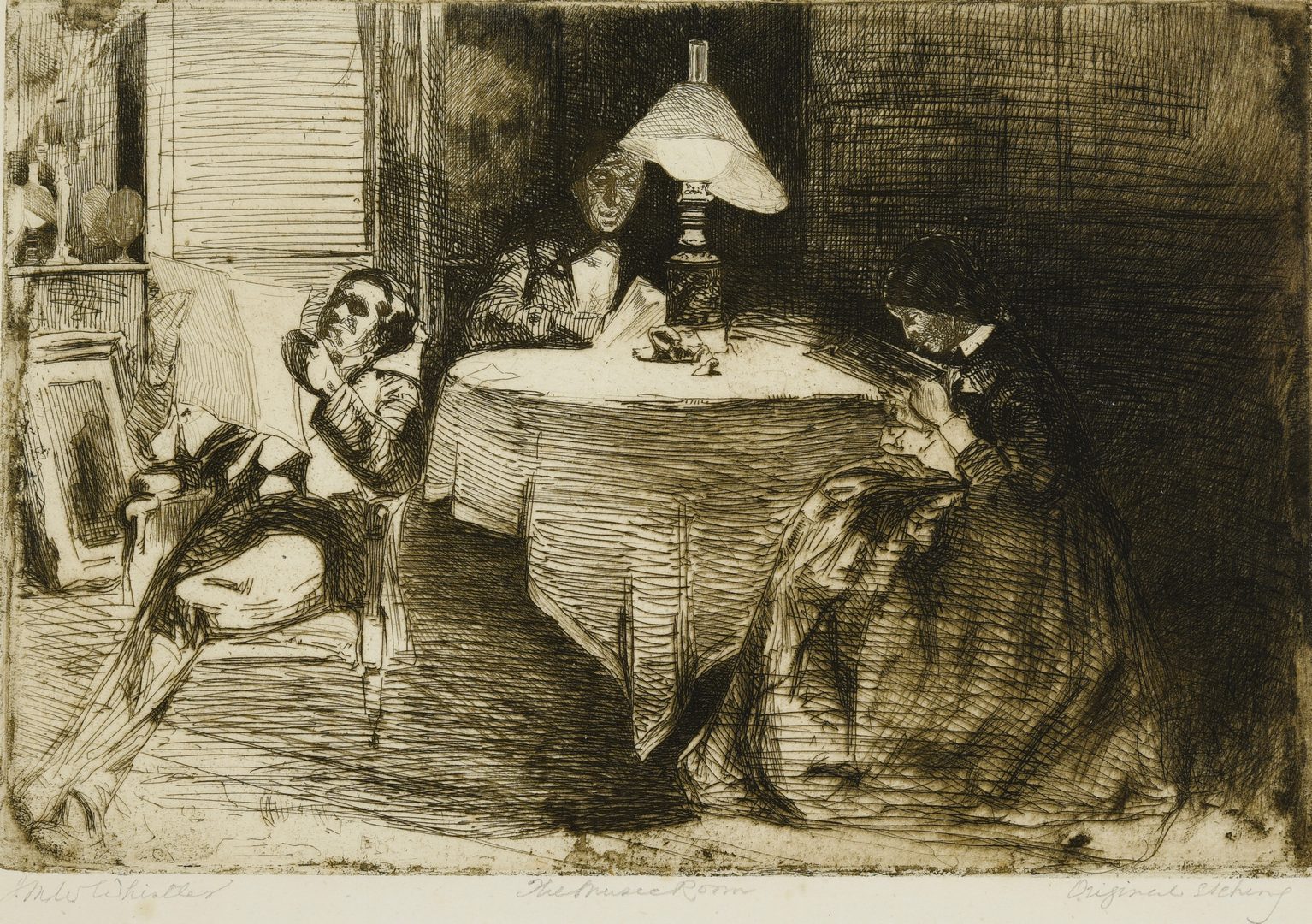 Lot 185: James M. Whistler Etching, The Music Room