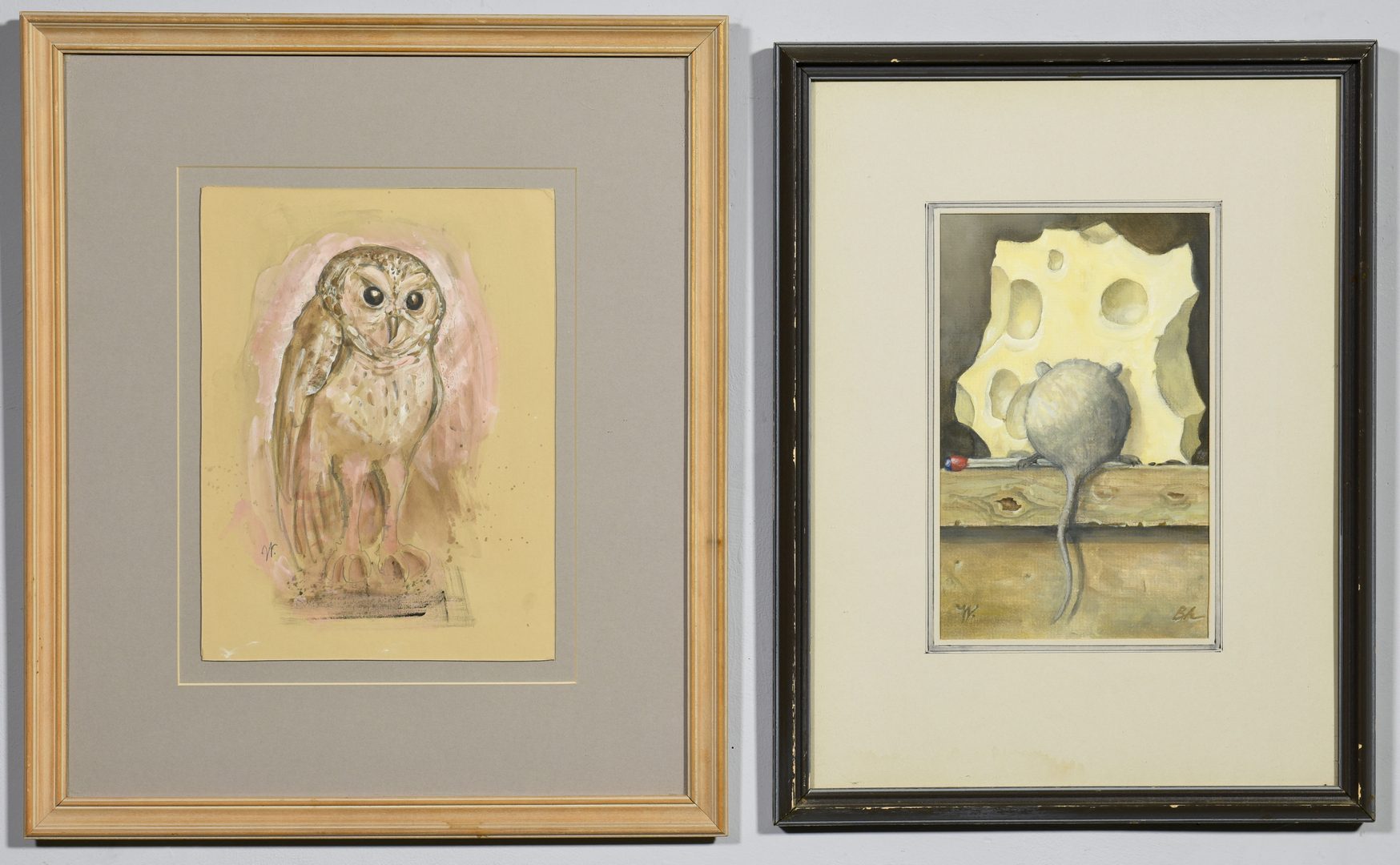 Lot 210: 2 Werner Wildner Watercolors, Mouse & Owl