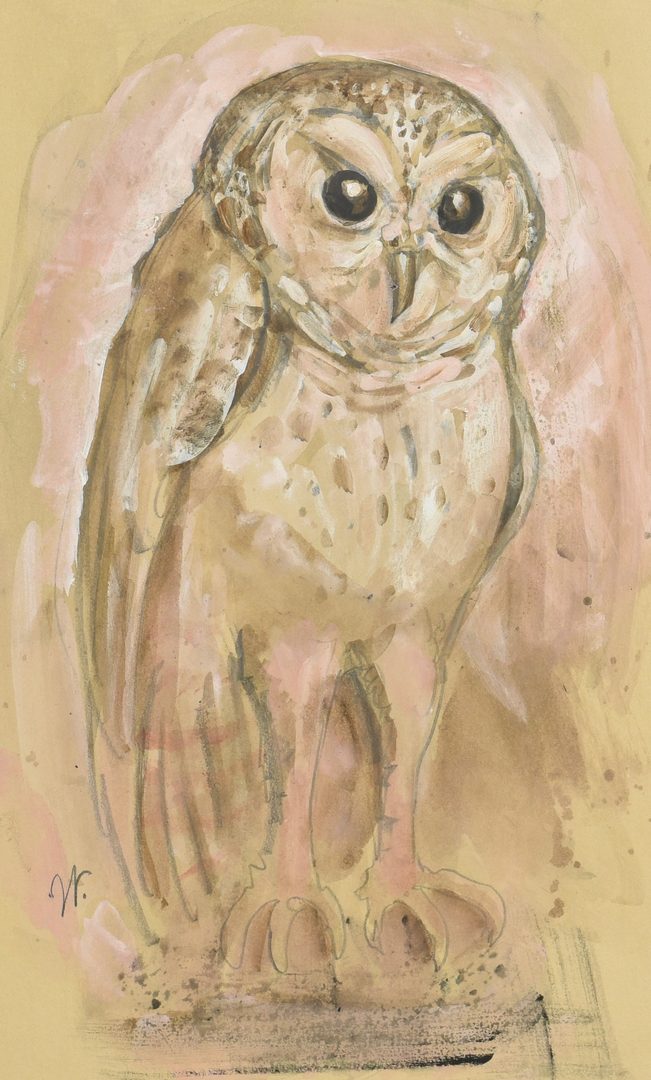 Lot 210: 2 Werner Wildner Watercolors, Mouse & Owl