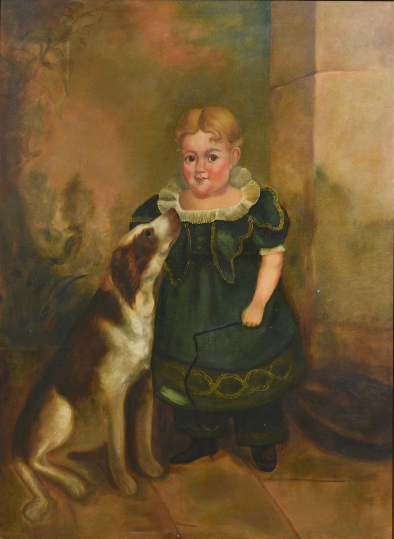 Lot 215: O/C portrait of young E.D. Hicks with dog