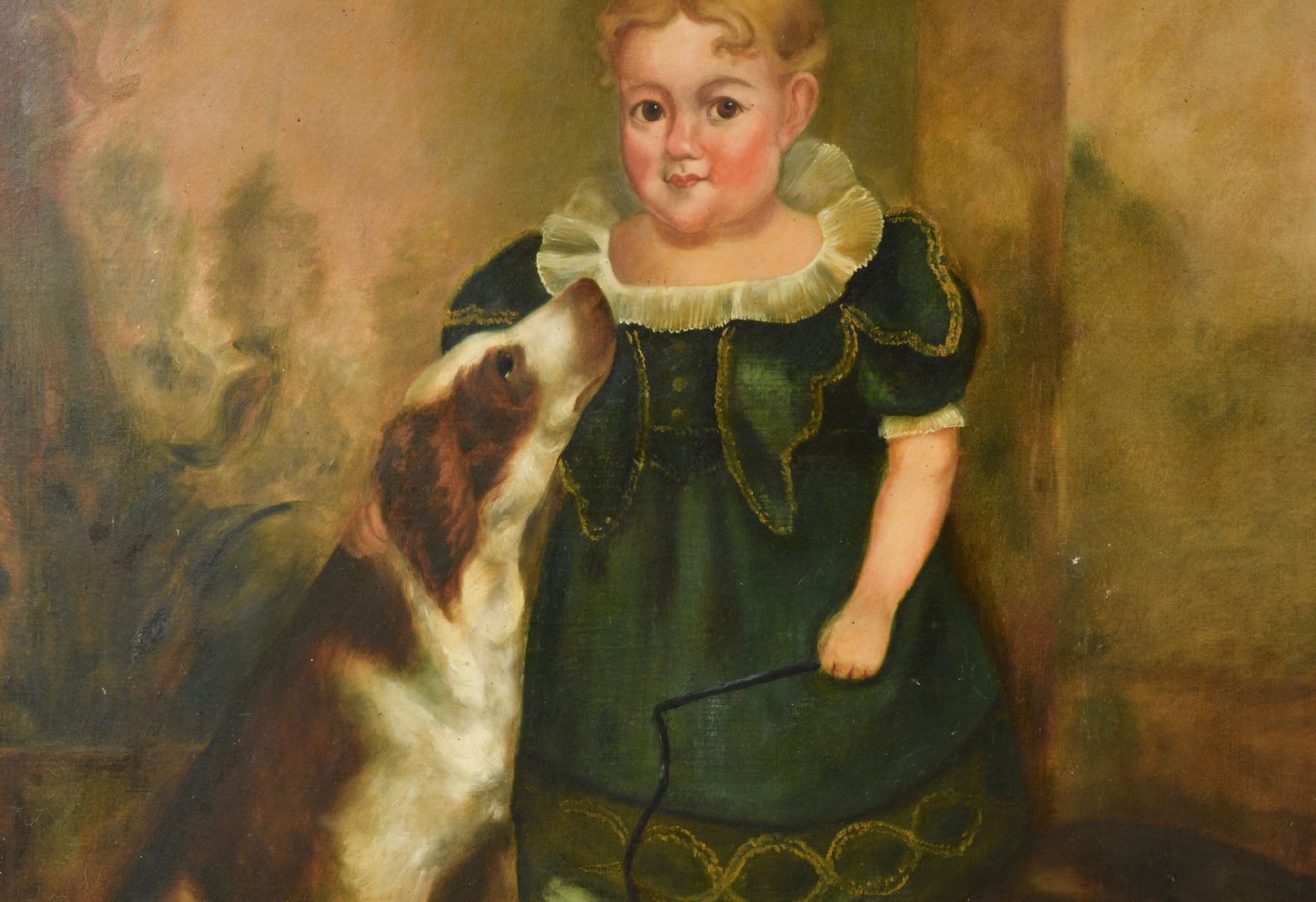 Lot 215: O/C portrait of young E.D. Hicks with dog