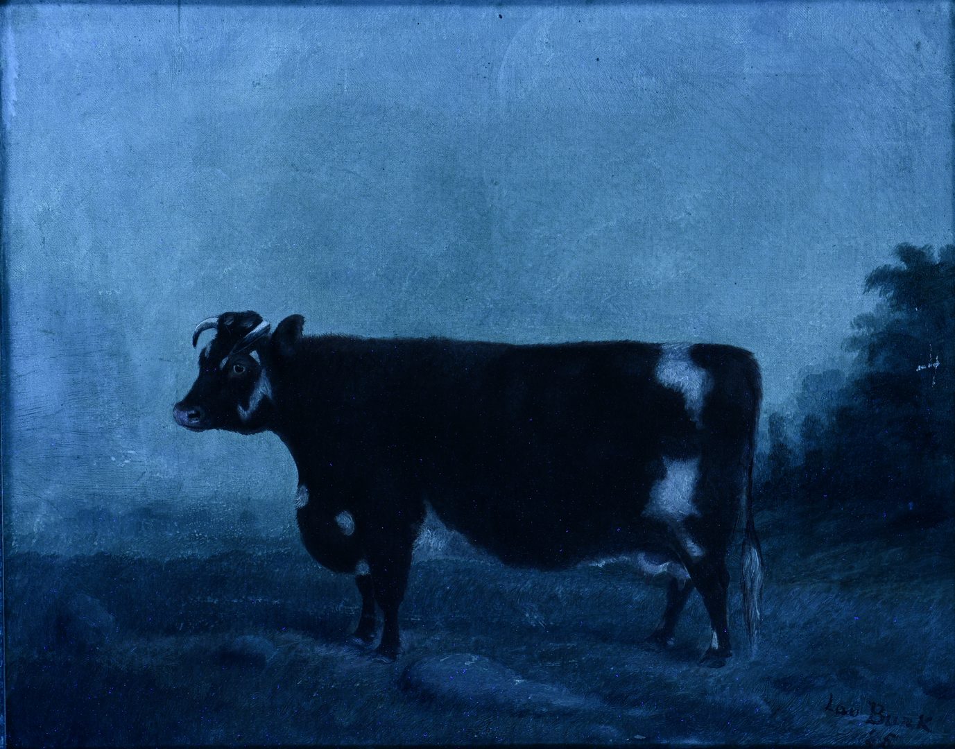 Lot 219: 19th c. Portrait of a Prize Cow, Devon Farm