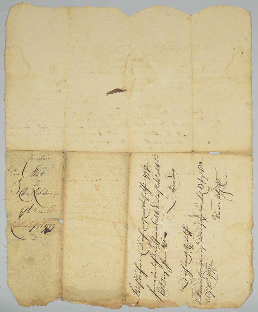 Lot 229: James White (founder of Knoxville) signed land sale in Nashville