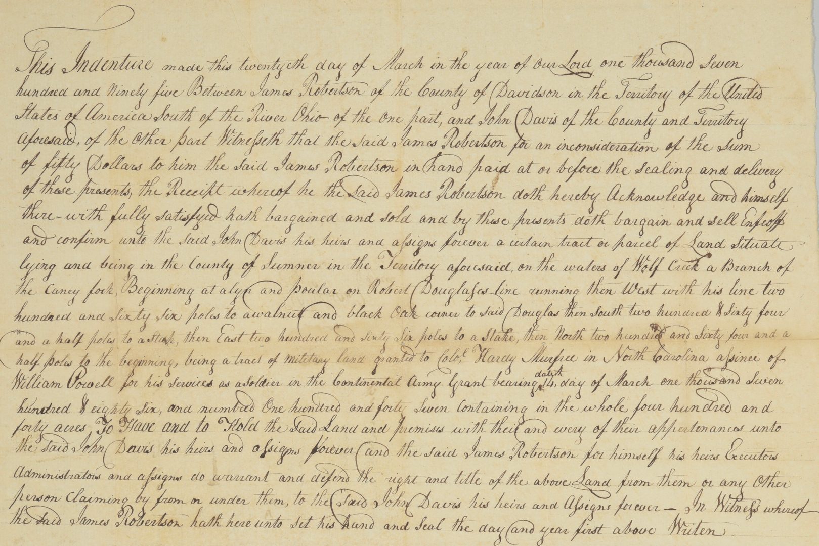 Lot 230: Gen. James Robertson Signed Sale of Land to John Davis