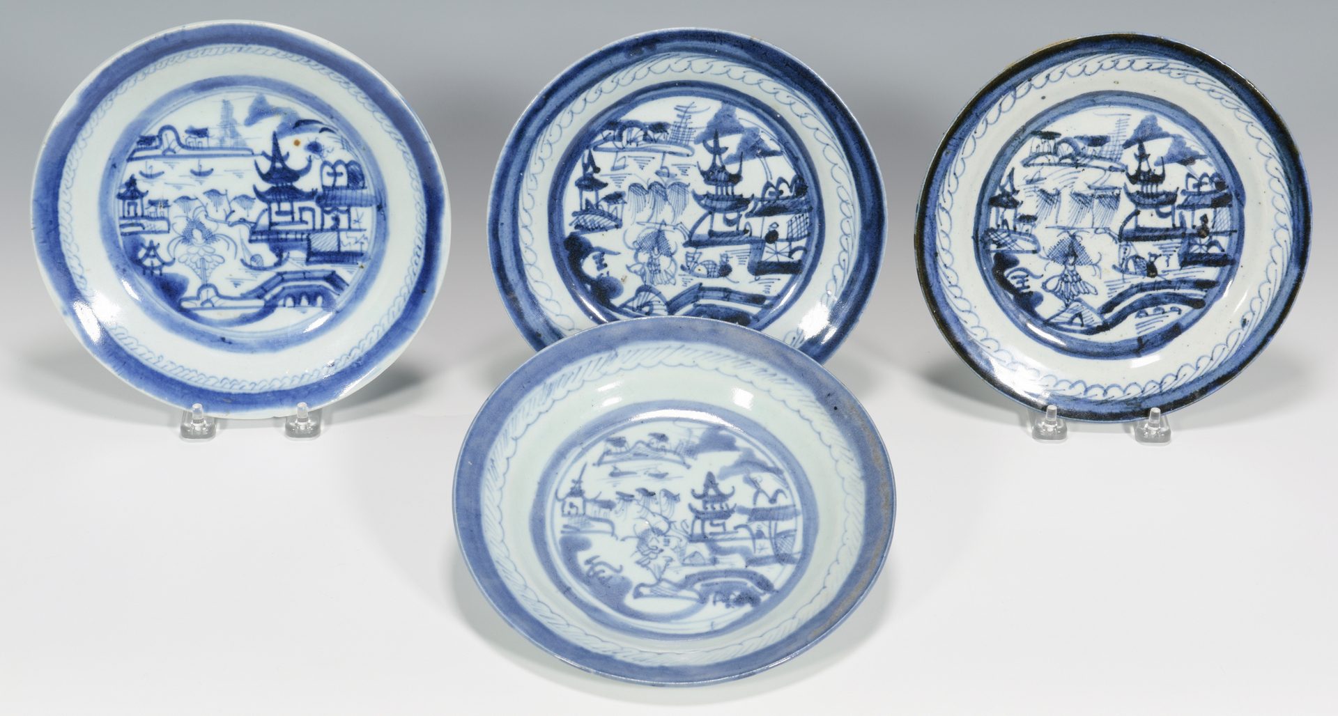 Lot 23: 7  Chinese Blue & White Export Canton Pcs.
