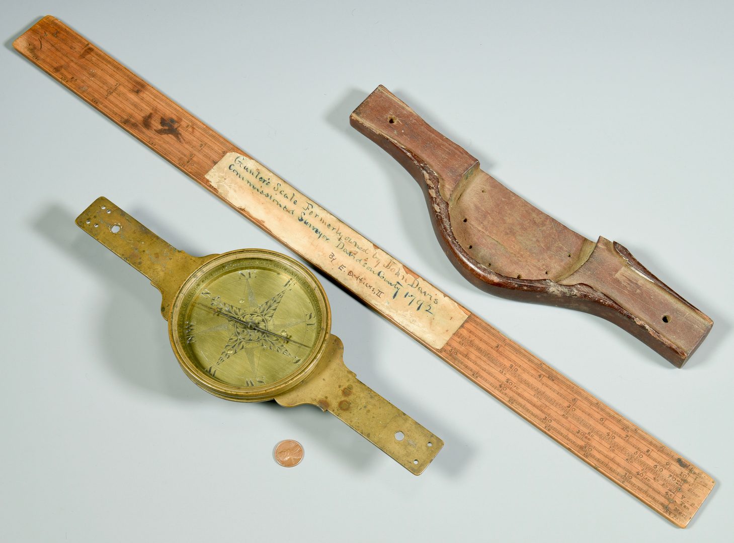Lot 257: John Davis's Brass Surveyor Compass and Scale