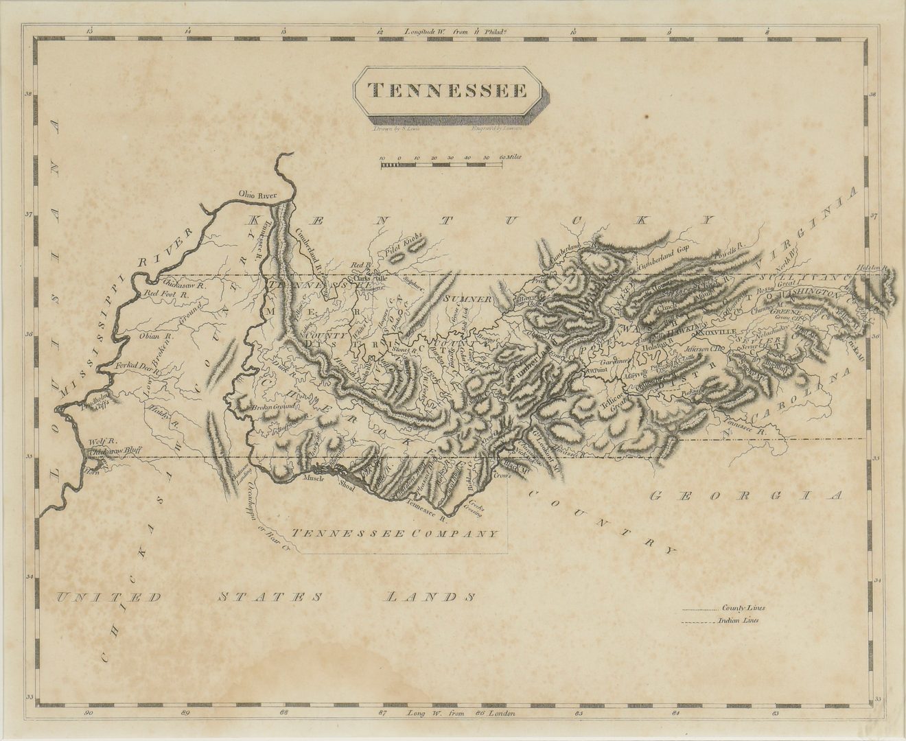 Lot 264: Tennessee Map, Samuel Lewis & Alexander Lawson, 1804