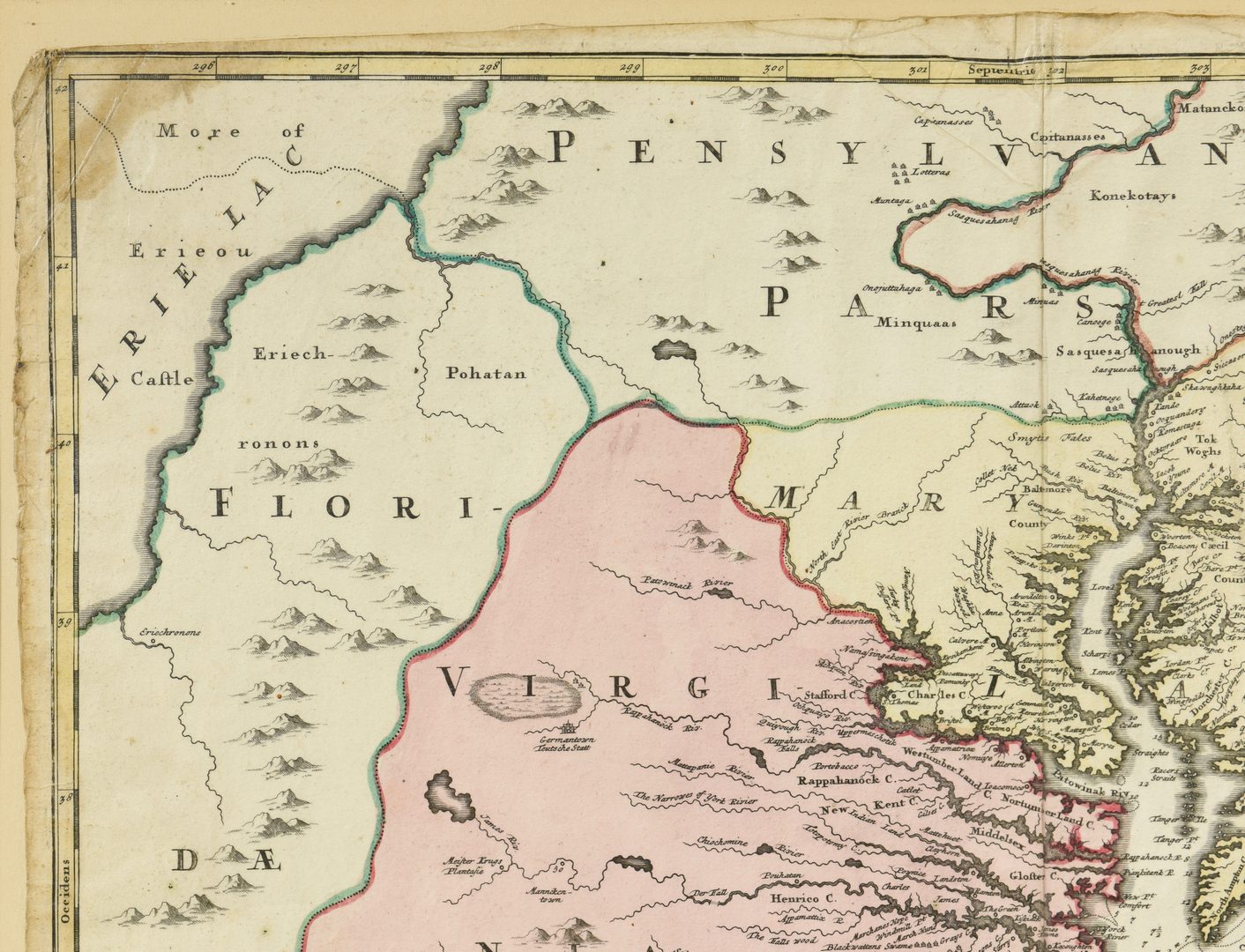 Lot 267: Johann Baptist Homann map of Virginia, Maryland, and Carolina, 1714
