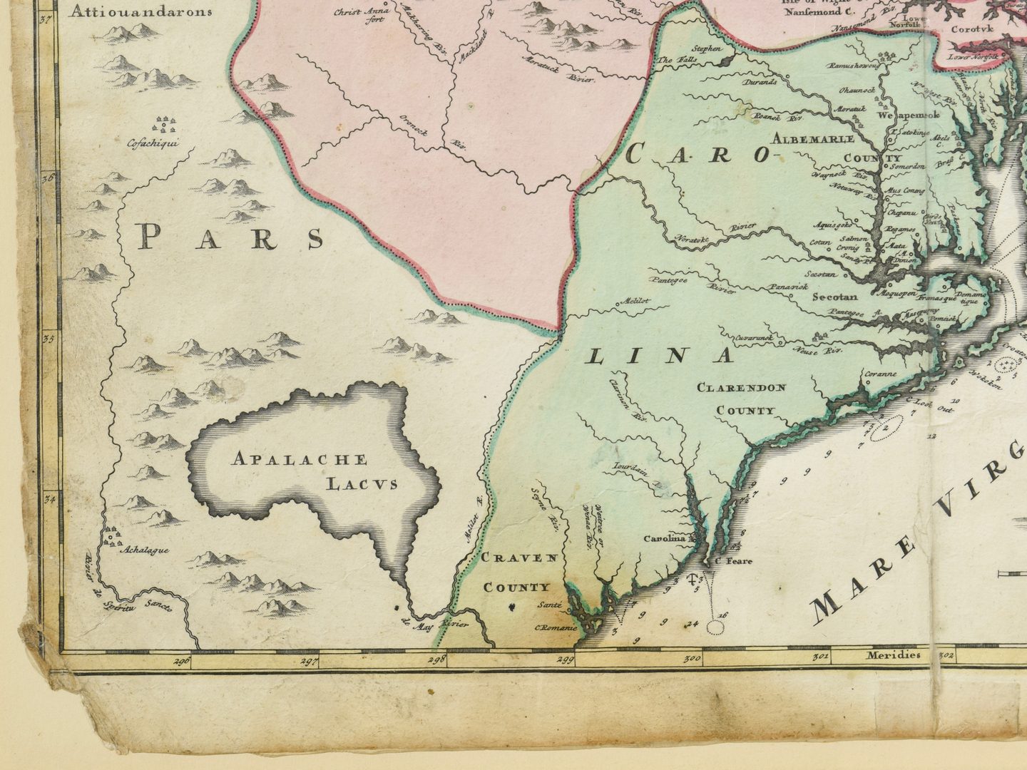 Lot 267: Johann Baptist Homann map of Virginia, Maryland, and Carolina, 1714