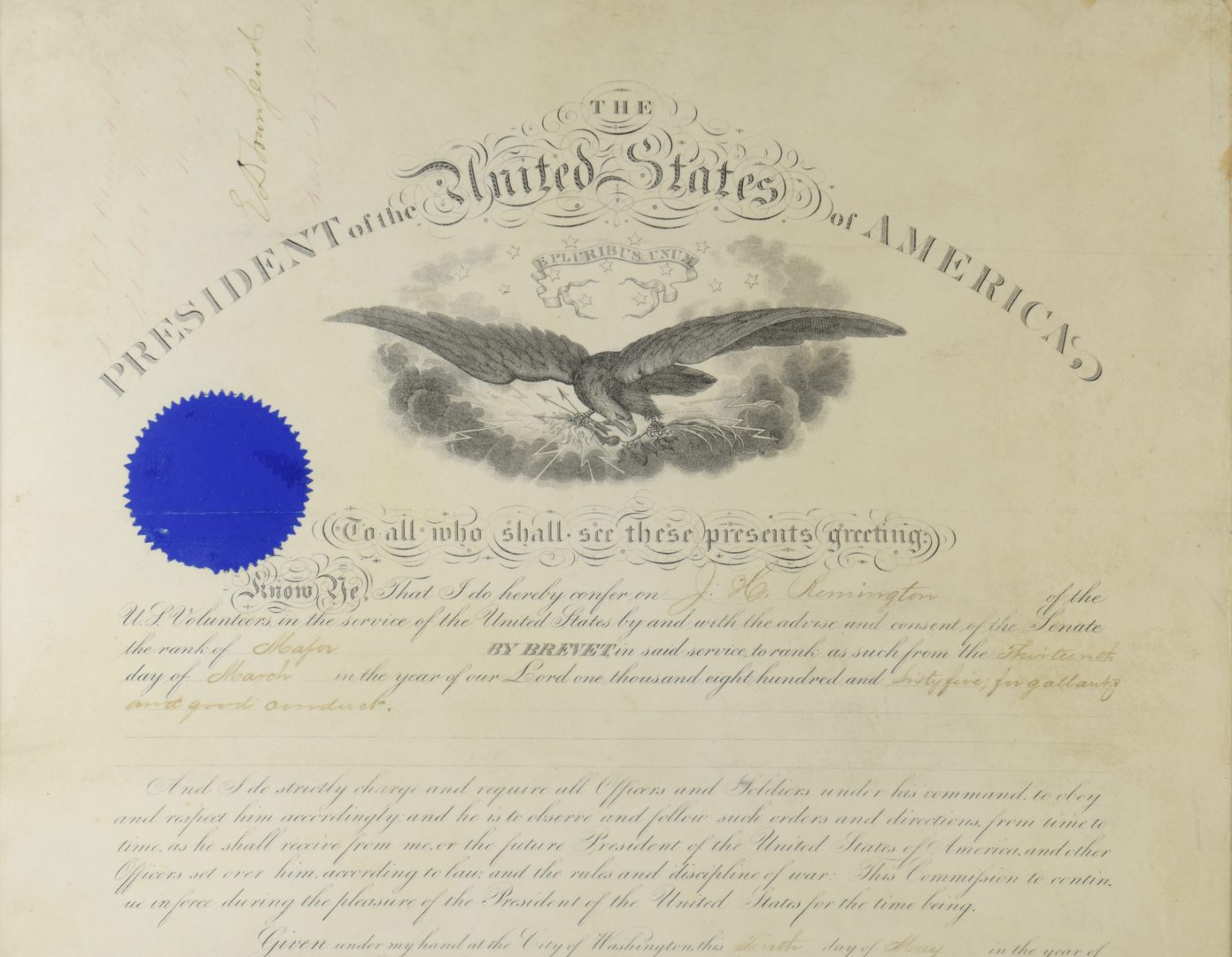 Lot 280: Andrew Johnson War Commission Document
