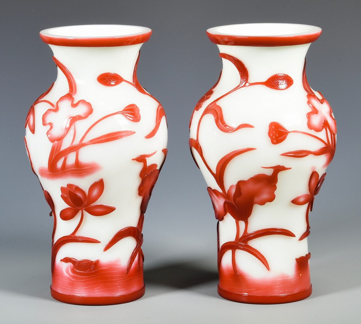Lot 325: Pr. Peking Glass Vases & 4 Snuff Bottles