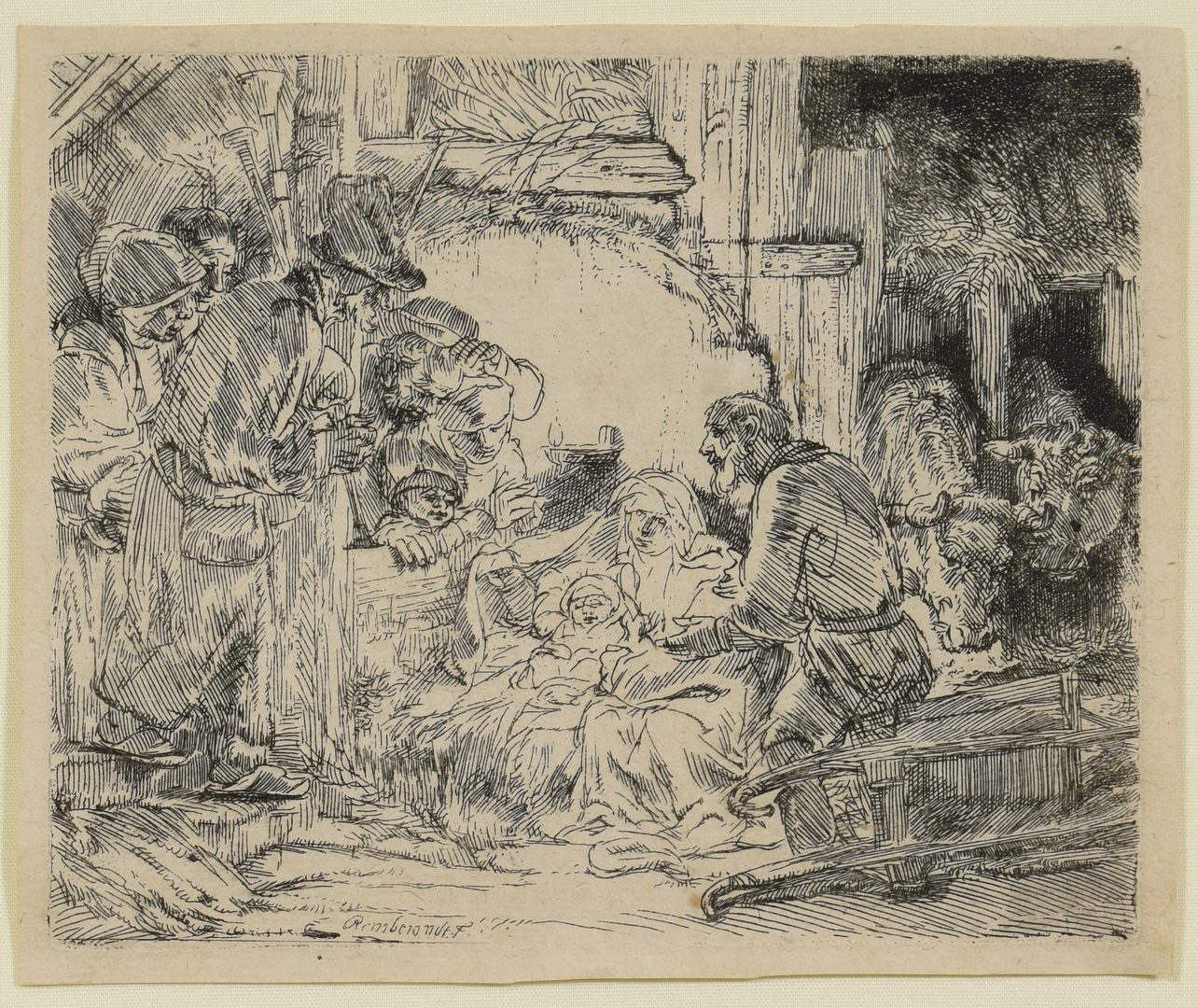 Lot 358: Rembrandt Etching "Adoration of the Shepherds"