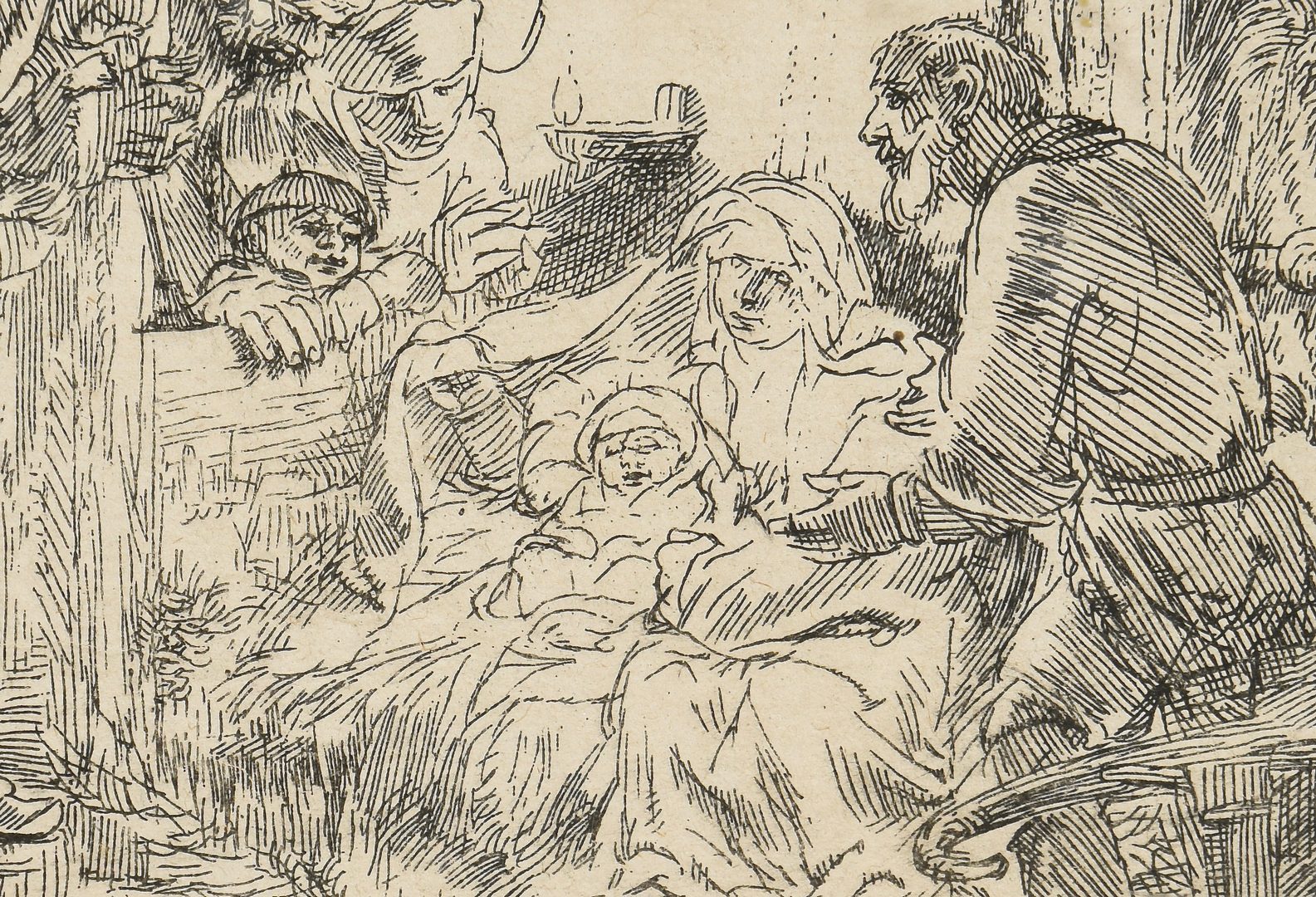 Lot 358: Rembrandt Etching "Adoration of the Shepherds"