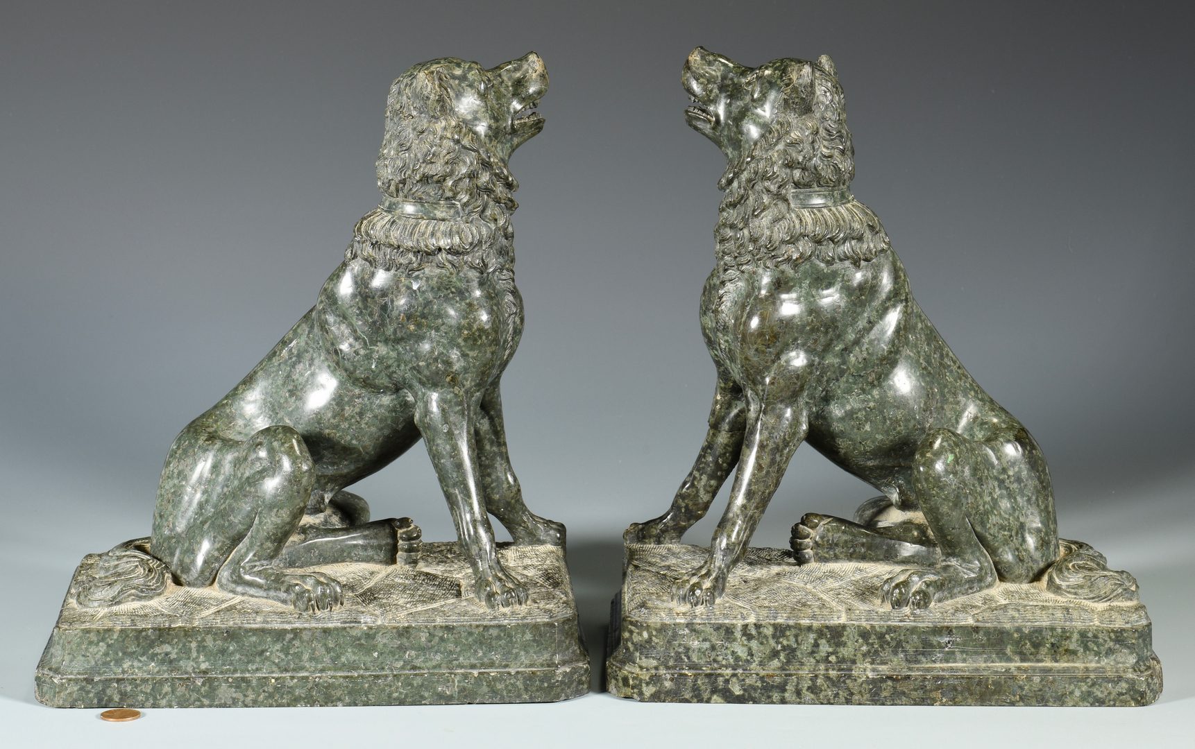 Lot 364: Pr. 19th cent. Variegated Marble Dogs