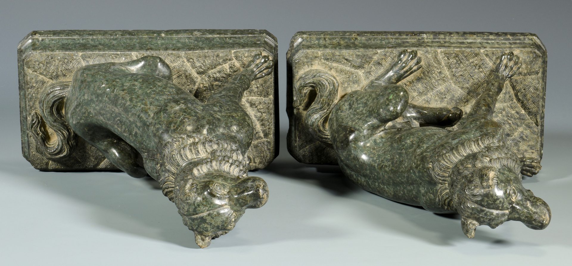 Lot 364: Pr. 19th cent. Variegated Marble Dogs