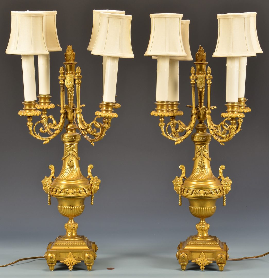 Lot 380: Pr Gilt Bronze Candelabra Lamps