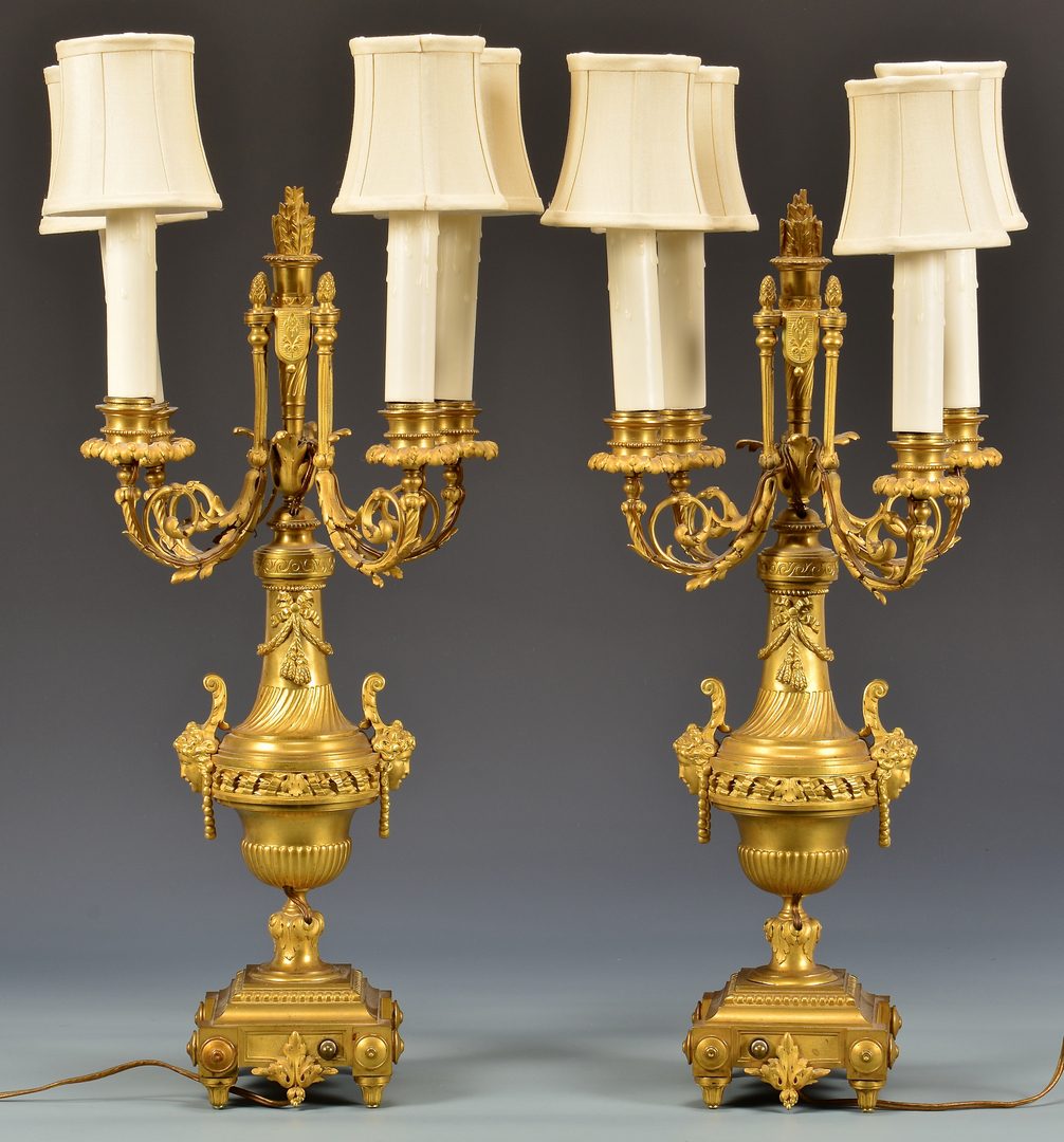 Lot 380: Pr Gilt Bronze Candelabra Lamps