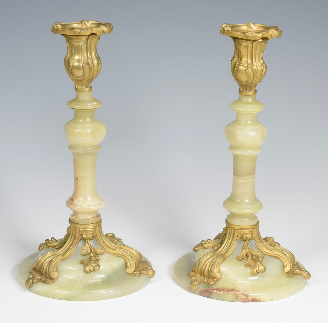Lot 384: Pr. of Italian Marble & Gilt Bronze Candlesticks