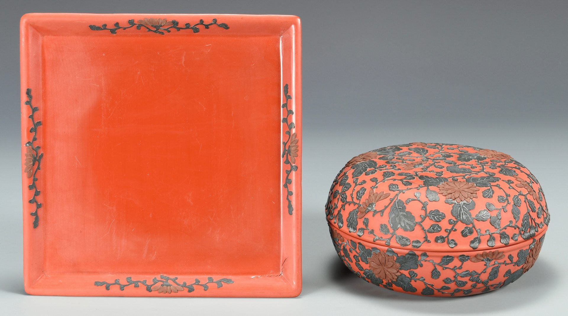 Lot 3: Diao Tian Lacquer Covered Box with Under Tray
