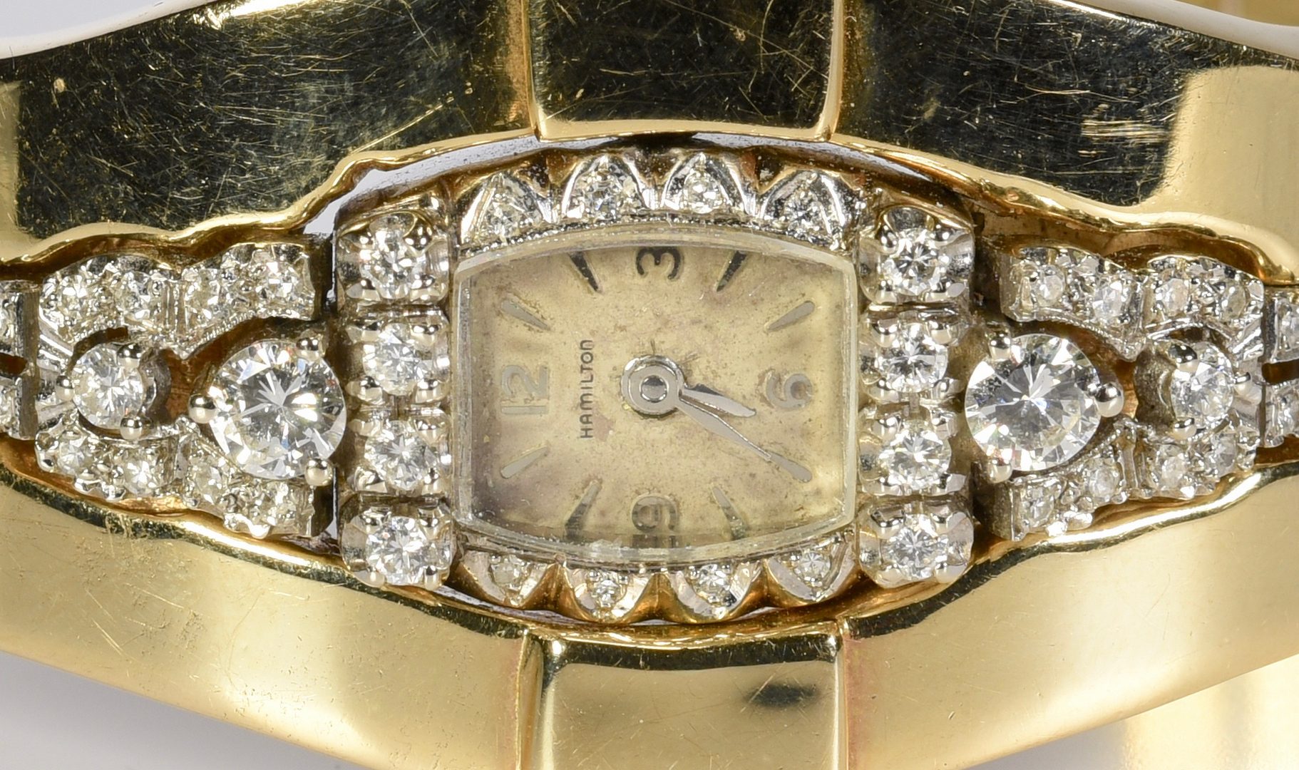 Lot 420: Diamond Hamilton Watch, 14K Jacket, 97 g