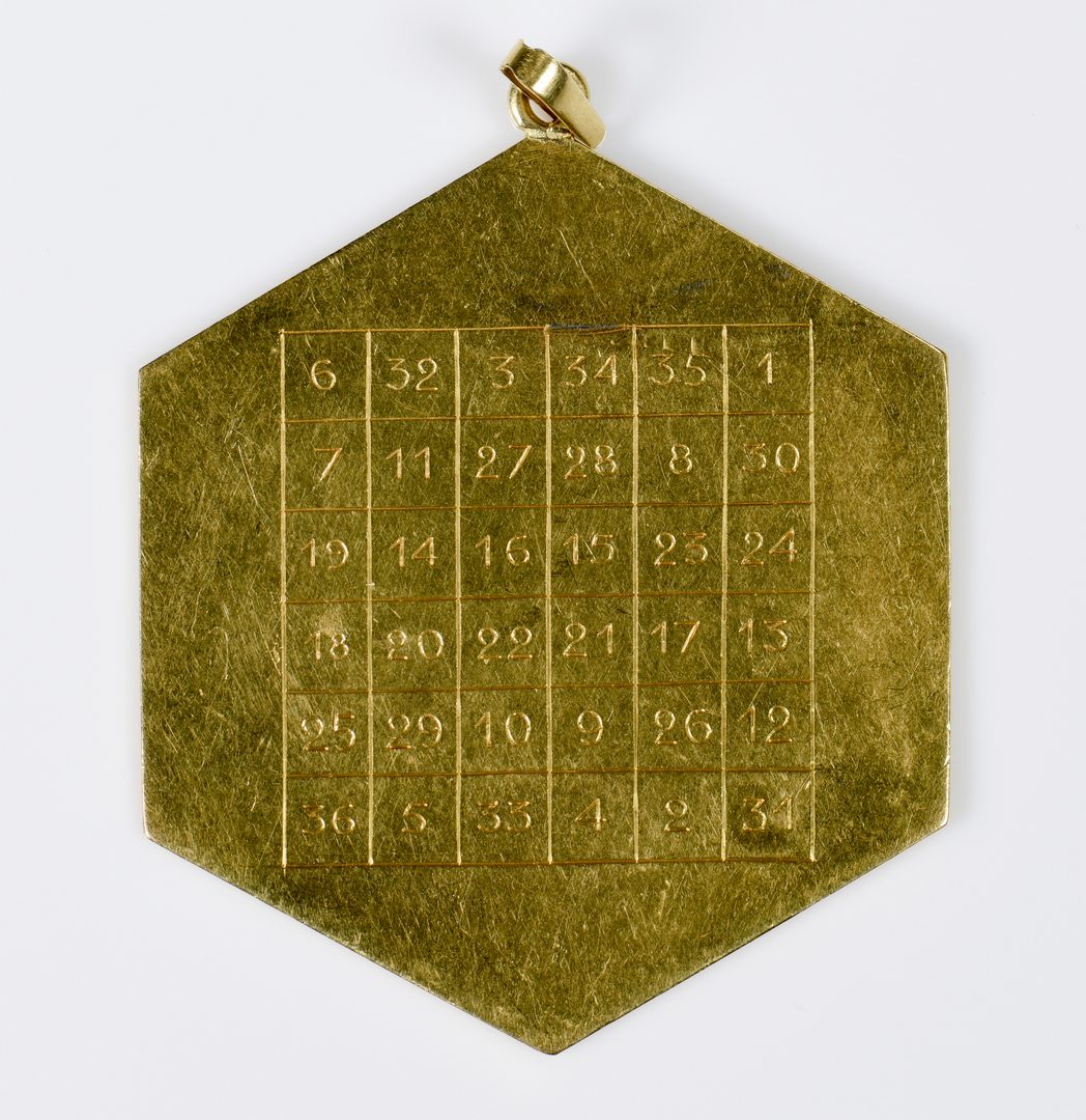 Lot 424: 18K Hexagonal "Sun" Pendant, possibly Freemason
