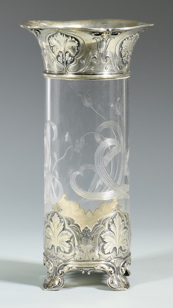Lot 445: Gorham Sterling & Glass Vase