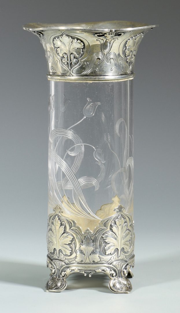 Lot 445: Gorham Sterling & Glass Vase