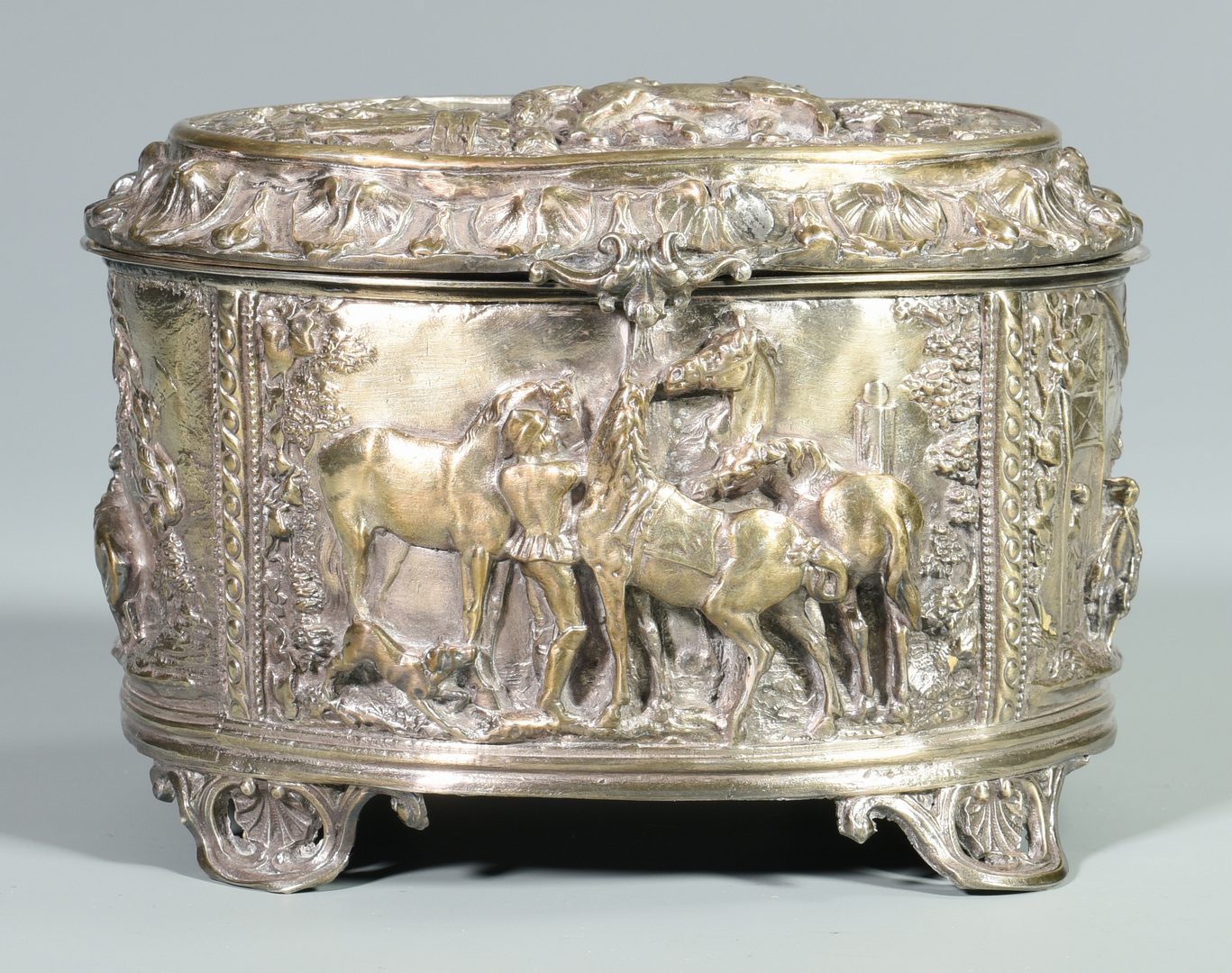 Lot 461: 5 Sterling Horse Related Items inc. Jewel box